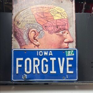 Vintage, Custom, 1997 Iowa License Plate with the Word, “Forgive”